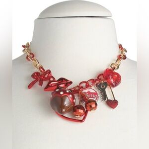 BETSEY JOHNSON Valentine Love Spell Multiple Charms Heavy Chain Necklace NEW NWT